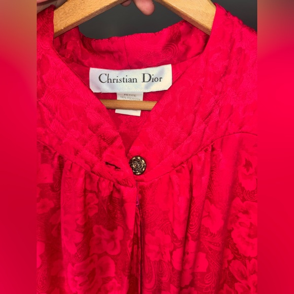 Christian Dior Vintage Nightgown Red Polyester Dress Petite Small Long Sleeve S - Picture 3 of 7